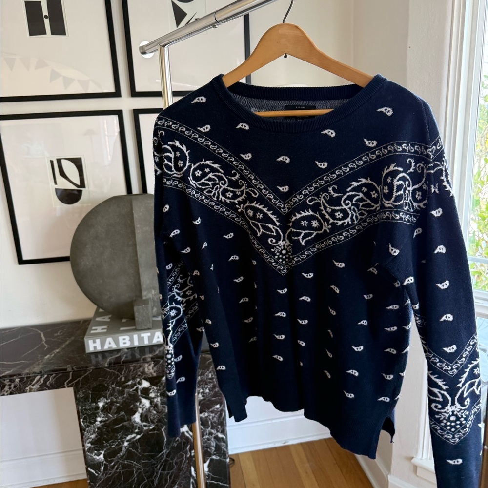Lucky Brand Navy and White Knit Pullover